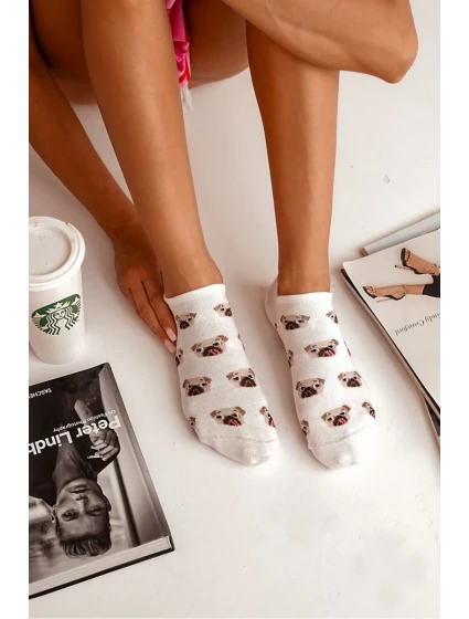 Skarpetki Damskie Bawełniane W Mopsy Ecru Skarpetki Damskie Bawełniane W Mopsy Ecru