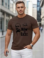 Tshirt męski klasyczny z nadrukiem bawełniany brązowy model 22217907 - FashionStreet