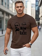 Pánské klasické bavlněné hnědé tričko s potiskem FashionStreet NX5145R