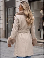 Dámský kabát s odnímatelným kožešinovým límcem, béžový, FashionStreet TY6068 Dámský kabát s odnímatelným kožešinovým límcem, béžový, FashionStreet TY6068