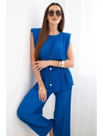 Dámský viskózový plisovaný komplet s halenkou na zavazování a širokými kalhotami chrpový Dámský viskózový plisovaný komplet s halenkou na zavazování a širokými kalhotami chrpový
