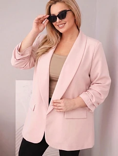 Dámské sako Plus Size elegantní pudrově růžové