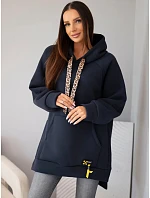 Mikina dámská oversize z bavlny s kapucí a kapsou námořnická modř