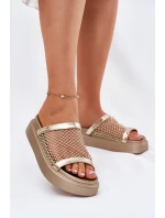 Zdobené dámské sandály na platformě se síťkou S.Barski MY51-016 zlaté Zdobené dámské sandály na platformě se síťkou S.Barski MY51-016 zlaté
