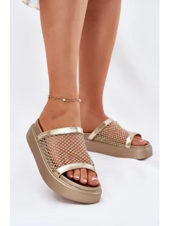 Zdobené dámské sandály na platformě se síťkou S.Barski MY51-016 zlaté