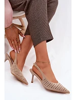 Dámské síťované sandály na podpatku z umělé semiše Béžové Torielle