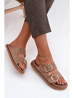 Dámské nazouváky z imitace semiše se zlatými přezkami Khaki Averia