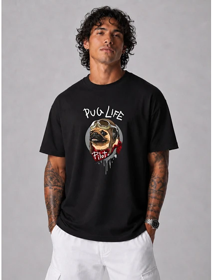 Pánské bavlněné tričko oversize s potiskem černé FashionStreet NX1002R