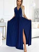 362-9 JUSTINE Dlouhé šaty se srdíčkovým výstřihem a zavazováním na zádech - GRANITE se třpytkami