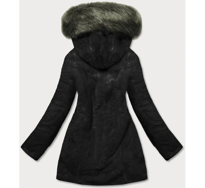 Khaki-černá teplá oboustranná dámská zimní bunda (w610)