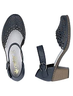 Dámské kožené sandály na jehlovém podpatku pohodlné ažurové tmavě modré Rieker 40902-14