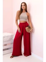 Široké dámské kalhoty s elastickým pasem Burgundsko
