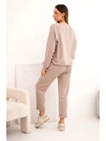 Dámská souprava máslová z viskózy s mikinou a kalhotami tmavě béžová