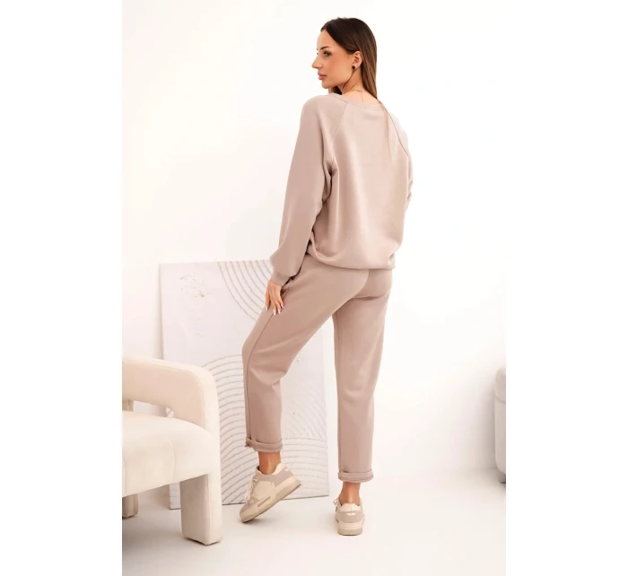 Dámská souprava máslová z viskózy s mikinou a kalhotami tmavě béžová