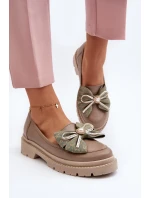 Dámské kožené mokasíny s mašlí Laura Messi 2787 Beige