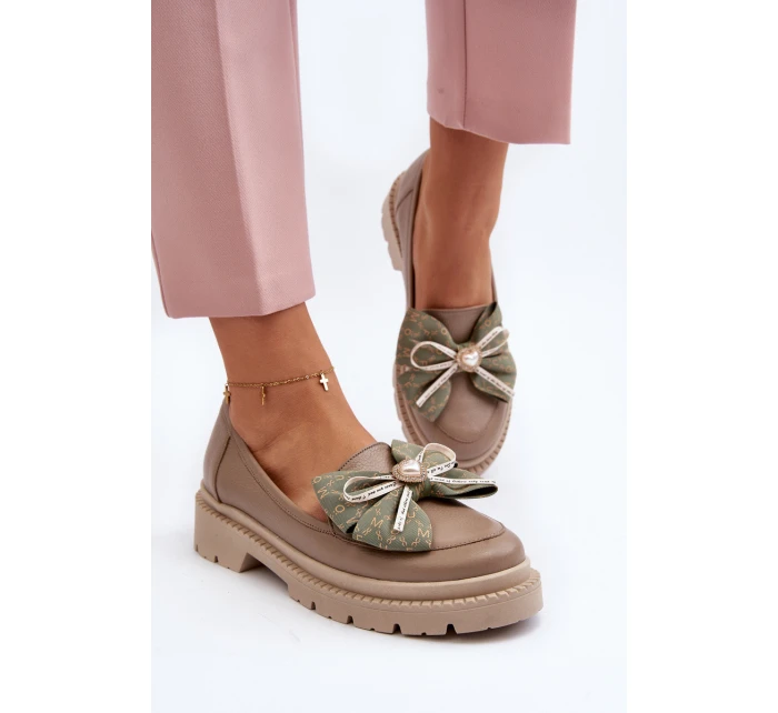 Dámské kožené mokasíny s mašlí Laura Messi 2787 Beige