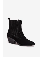 Semišové kovbojské kotníkové boty dámské na podpatku zateplené černé Dylira Semišové kovbojské kotníkové boty dámské na podpatku zateplené černé Dylira