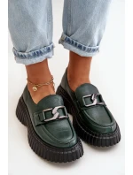 Zazoo Polobotky Mokasíny Dámské Z Přírodní Kůže Tmavě Zelené