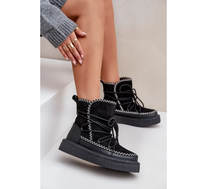 Dámské sněhule s výšivkou na platformě černé Naleris