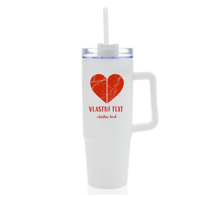 Personalizovaná termoska s průhledným víčkem - dvě mapy jako srdce Personalizovaná termoska s průhledným víčkem - dvě mapy jako srdce