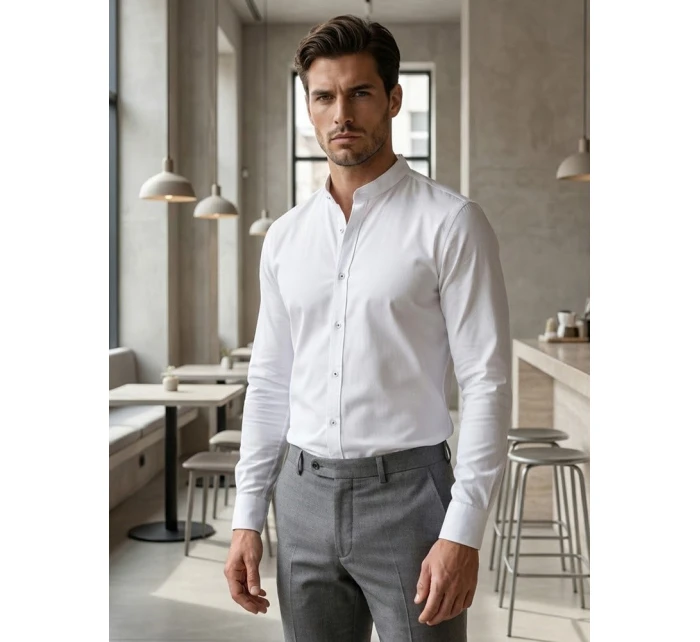 Pánská neformální košile SLIM FIT se stojáčkem bílá FashionStreet DX2608