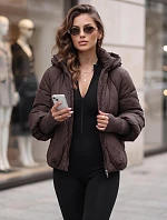 Dámská zimní prošívaná bunda s kapucí, hnědá, FashionStreet TY5896