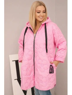 Dámská bunda Plus Size prošívaná s kapucí a nápisem  růžová model 21896628 - K-Fashion