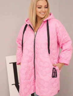 Dámská bunda Plus Size prošívaná s kapucí a nápisem  růžová model 21896628 - K-Fashion