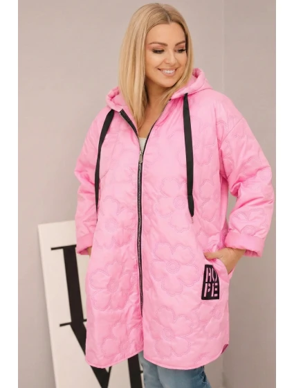 Dámská bunda Plus Size prošívaná s kapucí a nápisem  růžová model 21896628 - K-Fashion
