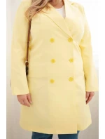 Dámský kabát Plus Size dvouřadový s límcem žlutý