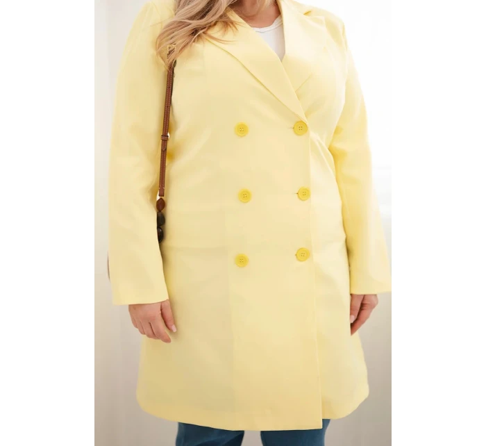 Dámský kabát Plus Size dvouřadový s límcem žlutý