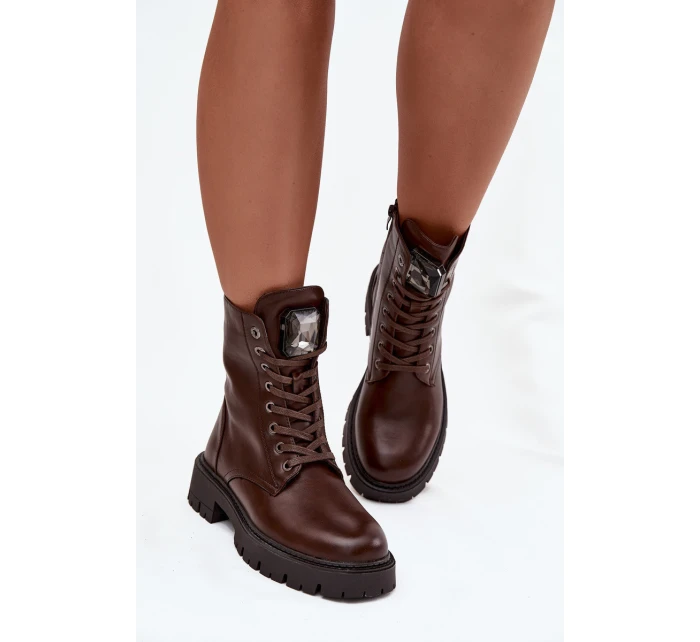 Dámské workery s ozdobou eko kůže čokoládové Karessa Dámské workery s ozdobou eko kůže čokoládové Karessa