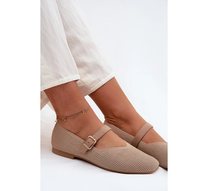 Baletky z pruhovaného materiálu s páskem a sponou tmavě béžové Calvra