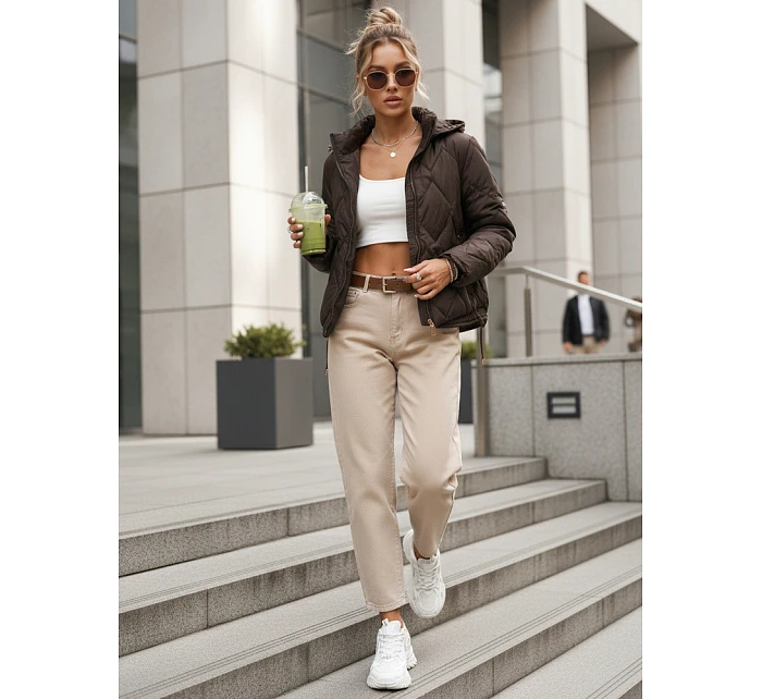 Kurtka damska przejściowa pikowana z kapturem brązowa model 22102043 - FashionStreet