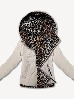 Světle béžová krátká volná dámská bunda s panteřím motivem Miss model 21035934 - Miss TiTi
