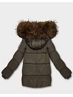 Péřová bunda s kapucí khaki (KK60610)