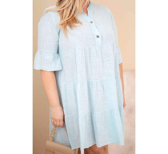 Dámské bavlněné šaty Plus Size s volány modré