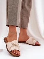 Sandály na ploché podrážce s ozdobnou mašlí béžové Deonelis