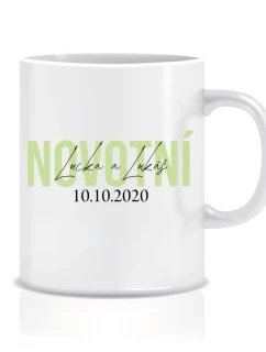 Personalizovaný klasický bílý keramický hrníček 300 ml se jmény novomanželů  