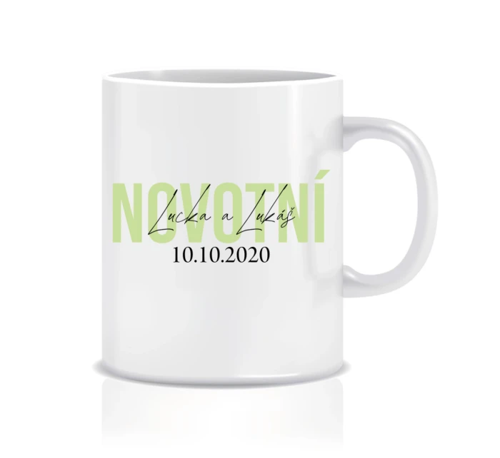 Personalizovaný klasický bílý keramický hrníček 300 ml se jmény novomanželů Personalizovaný klasický bílý keramický hrníček 300 ml se jmény novomanželů