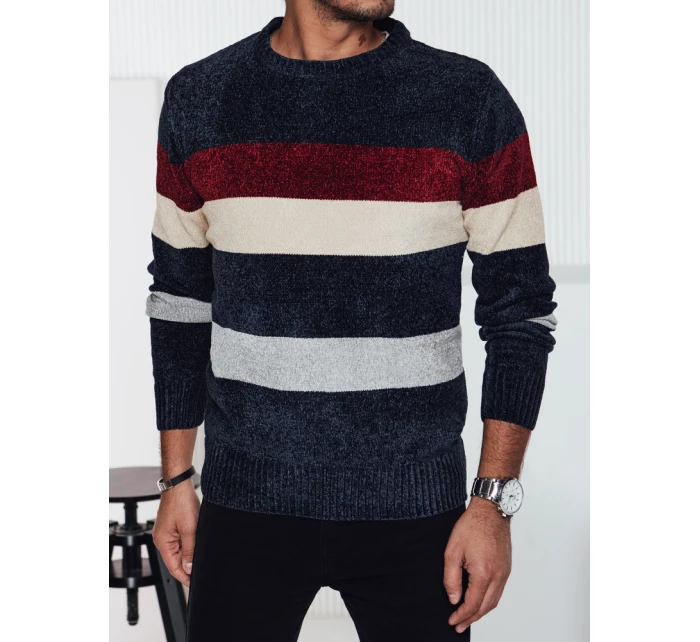Pánský pruhovaný tmavě modrý svetr FashionStreet WX2240 Pánský pruhovaný tmavě modrý svetr FashionStreet WX2240