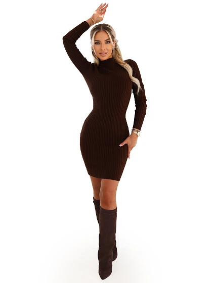 Elegantní vypasované svetrové šaty s    čokoládová barva model 21787444 - numoco basic