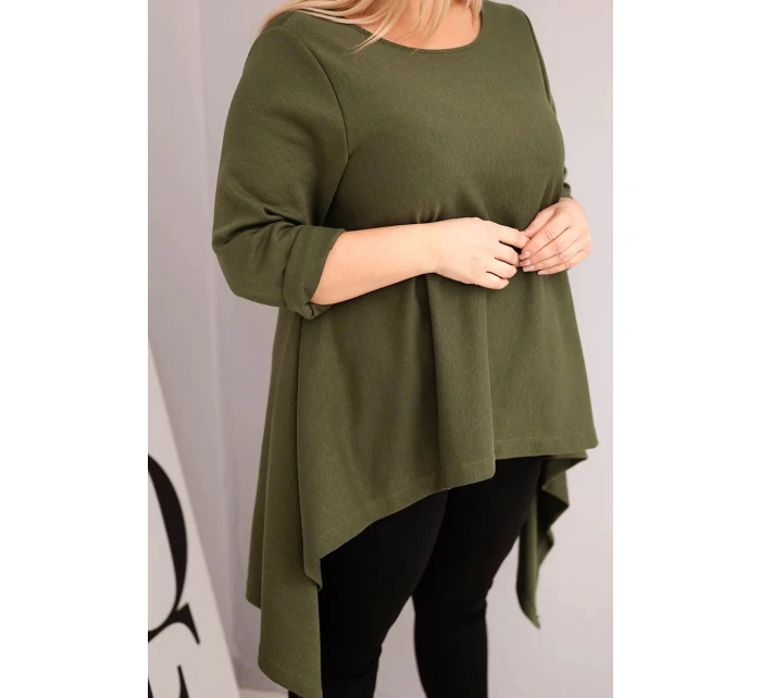 Dámská tunika Plus Size bavlněná s asymetrickým střihem khaki Dámská tunika Plus Size bavlněná s asymetrickým střihem khaki