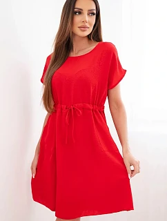 Dámské šaty s krátkým rukávem a zavazováním v pase červené