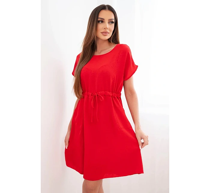 Dámské šaty s krátkým rukávem a zavazováním v pase červené