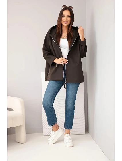 Dámská jarní bunda s kapucí a model 22281587 tmavě hnědá - K-Fashion