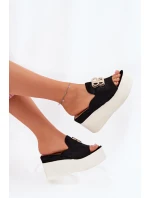 Pantofle Na Platformě A Klínu S Dekorací Černé Tanonea Pantofle Na Platformě A Klínu S Dekorací Černé Tanonea