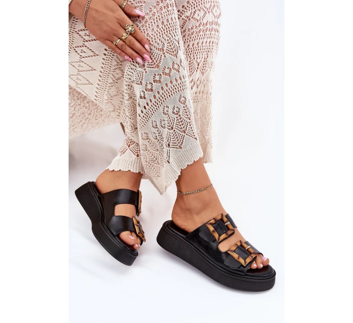 Eko Kožené Sandály Dámské Na Platformě S Přezkami Černé model 21699641 - Boto Eko Kožené Sandály Dámské Na Platformě S Přezkami Černé model 21699641 - Boto