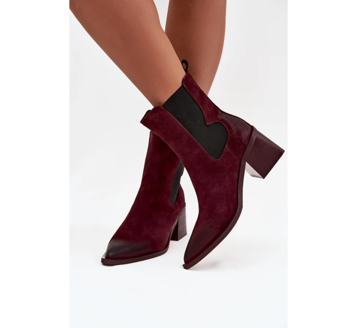 Kožené semišové dámské boty na podpatku vyhřívané Artiker 57C0048 bordó