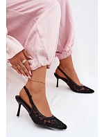 Dámské sandály na podpatku s krajkou Černé model 22103117 - Boto Dámské sandály na podpatku s krajkou Černé model 22103117 - Boto
